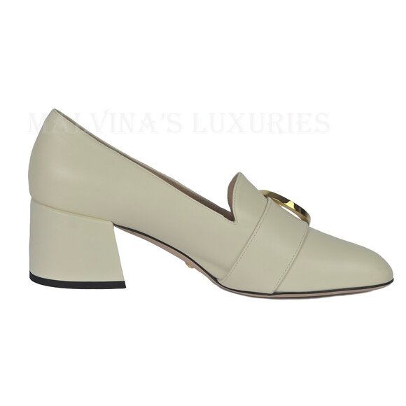 GUCCI SHOES BLONDIE WHITE LEATHER GOLDTONE G LOGO PUMPS sz 41 11 US - Picture 10 of 15